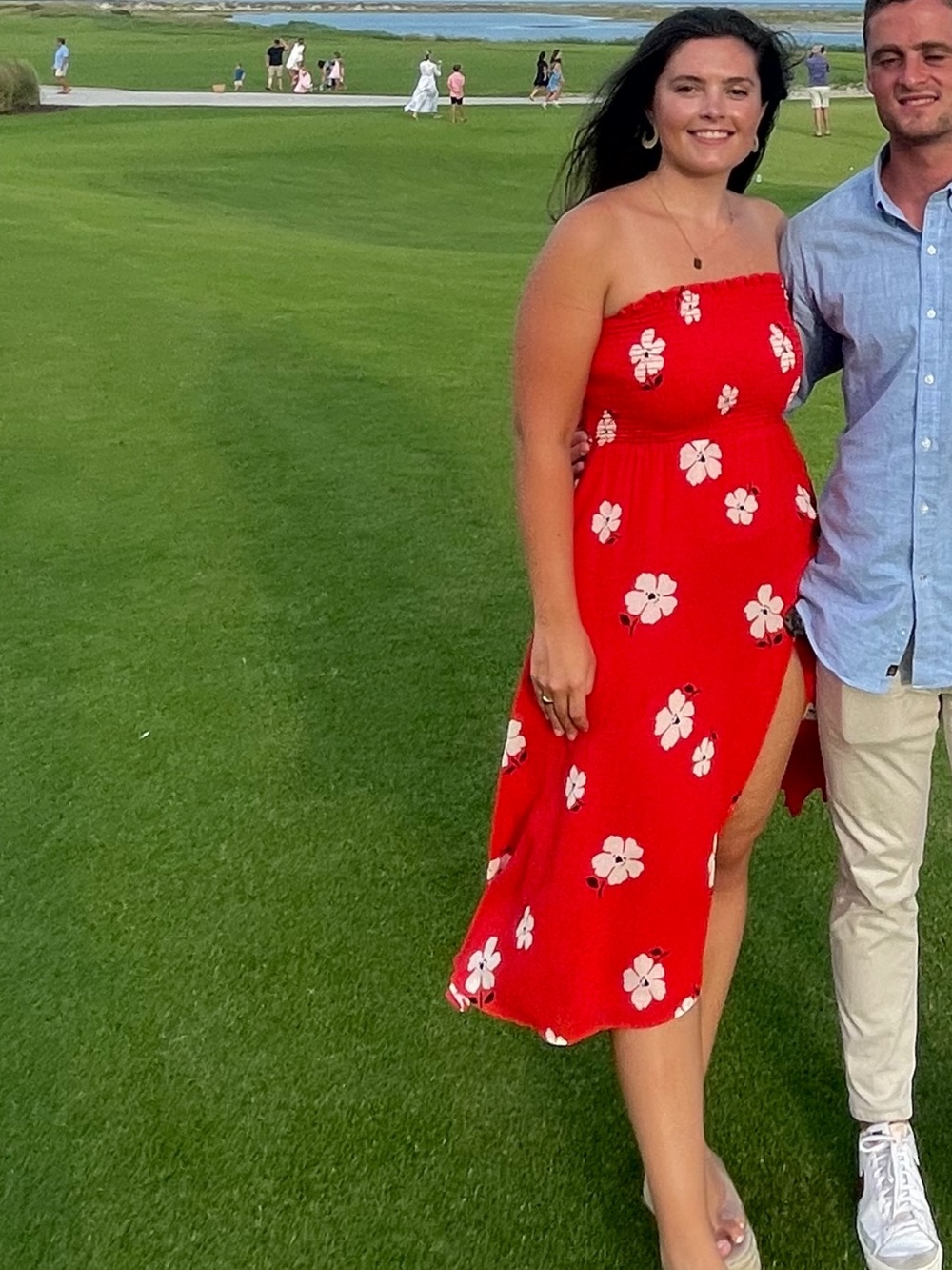 Reformation Red Floral Midi Dress with Side Slit